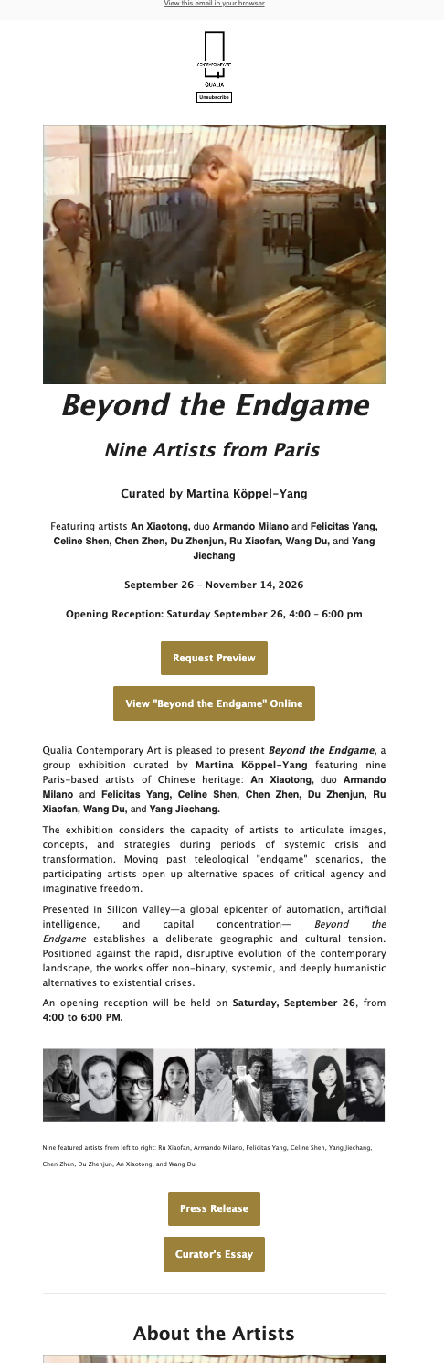 Beyond the Endgame — full Mailchimp email announcing the exhibition and opening reception