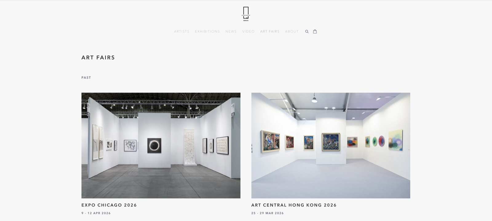 Gallery website art fairs page — Expo Chicago and Art Central Hong Kong