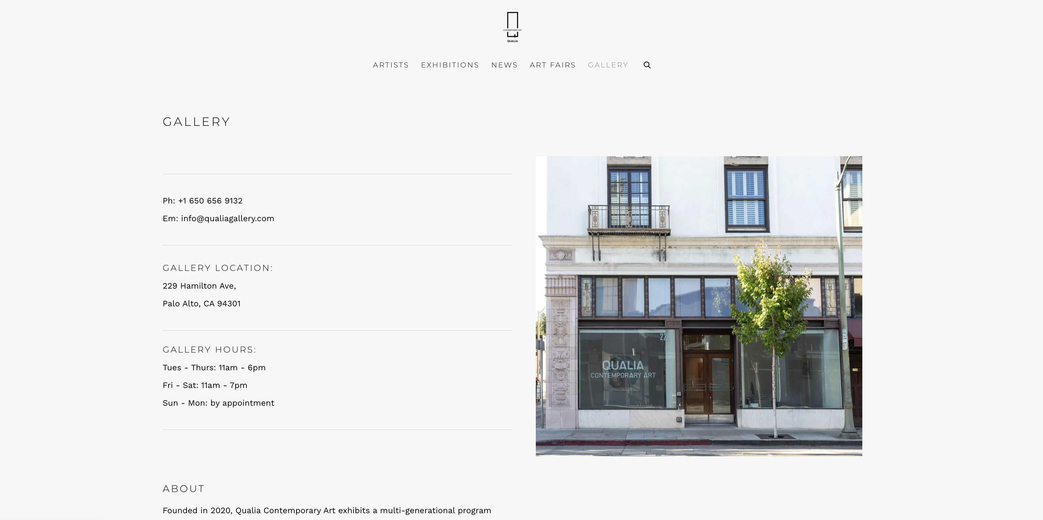 Qualia Contemporary Art — gallery website design